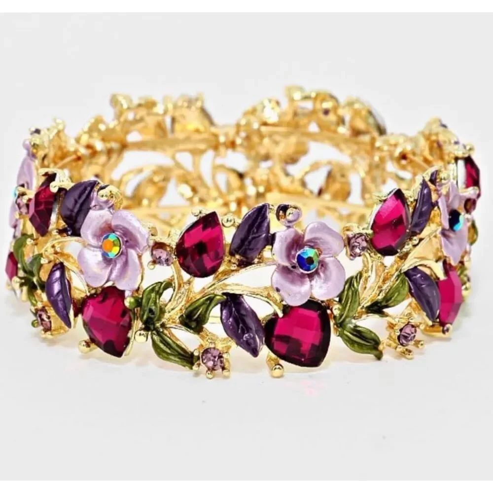 Brand New Womens Boutique Fallyn Woodlands Fairy Floral Stretch Bracelet in Gold